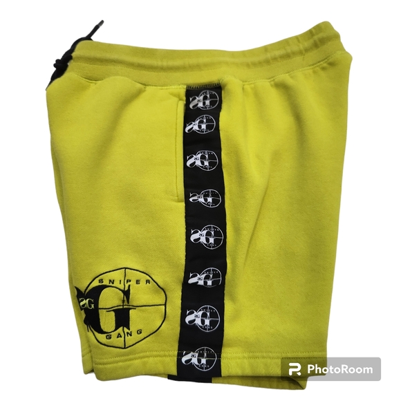 Sniper Gang Cross Hairs Ribbon Logo Green Fleece Sweat Shorts "Everything 1K"  S - Picture 3 of 14